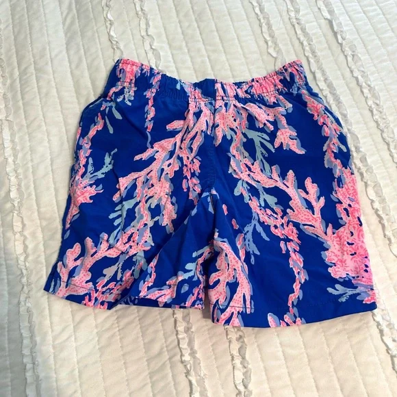 LILLY PULITZER Boys Size Medium Borealis Blue Swim On Over Swim Shorts Trunks